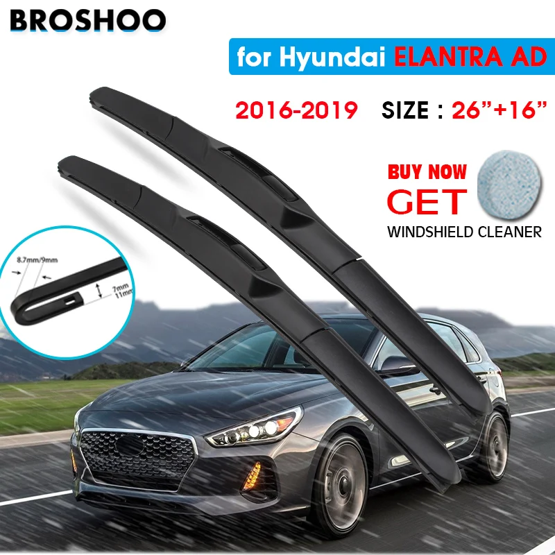 

Car Wiper Blade For Hyundai ELANTRA AD 26"+16" 2016-2019 Auto Windscreen Windshield Wipers Blades Window Wash Fit U Hook Arms