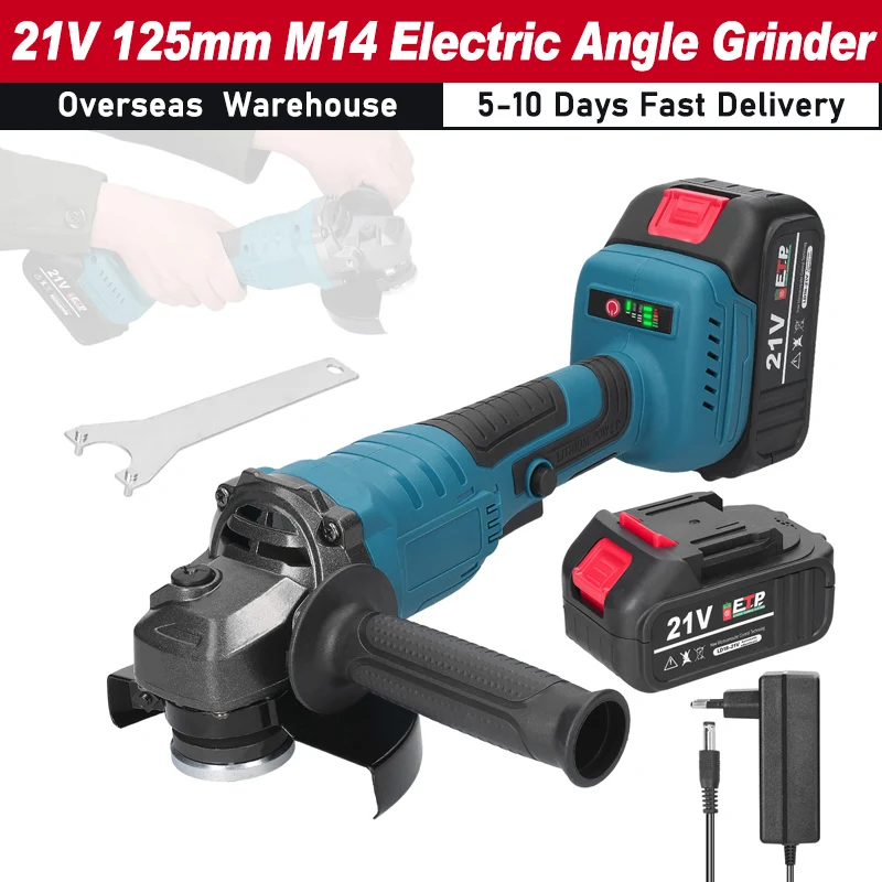 21V 125mm M14 Angle Grinder Brushless Motor Electric Grinding Tool for Cutting Polishing Wood Cutting Machine Utility Power Tool