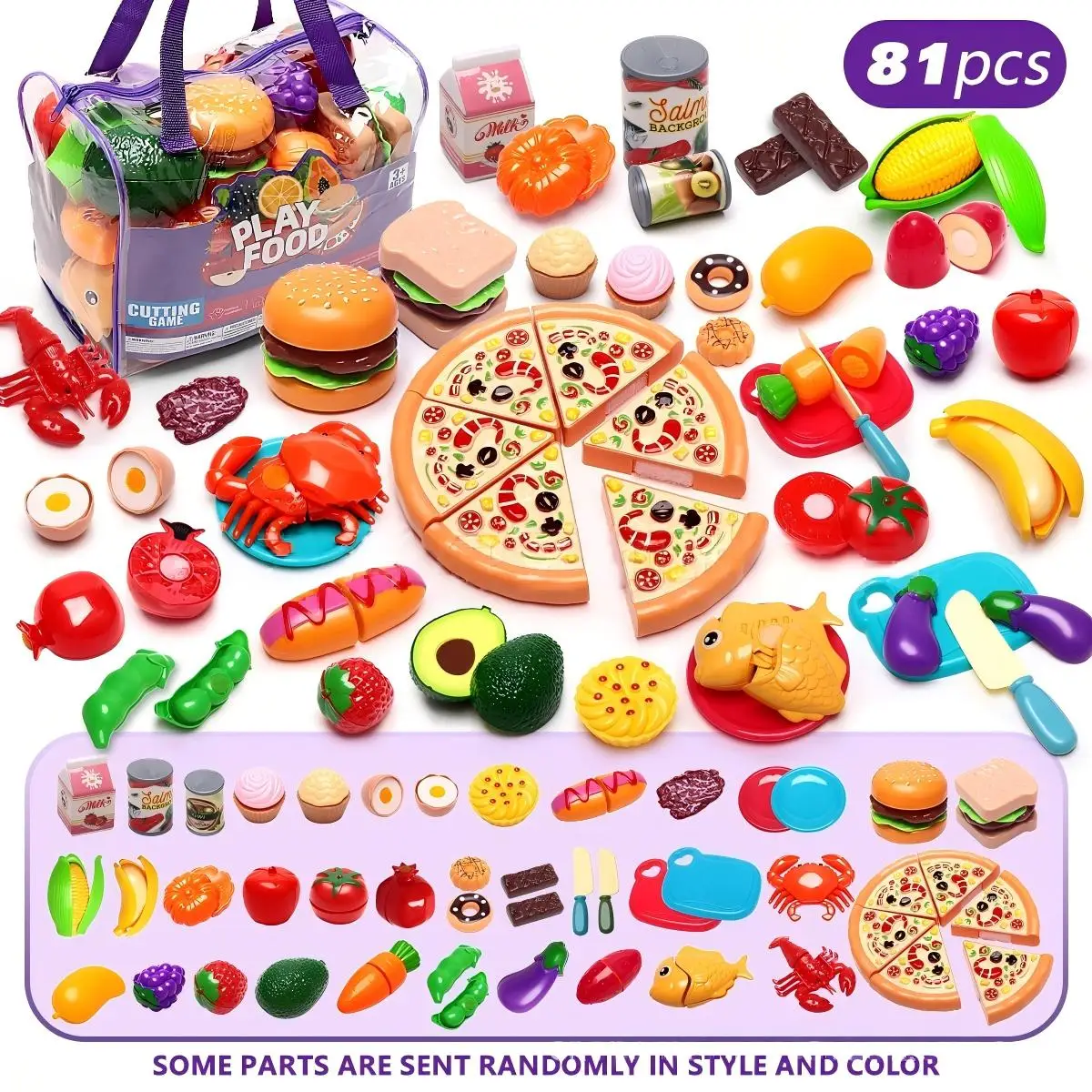 54/81Pcs Simulation Cutting Fruit Vegetable Food Set Kids Pretend Play Kitchen Cutting Toy Sets, Early Educational Playhouse Toy