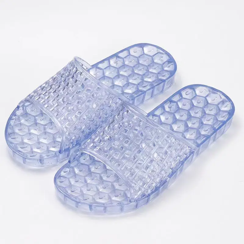 2024 New Women\'s Summer Transparent Crystal One Word Flat Sole Slipper Soft Sole Non Slip Home Slipper Bathroom Slipper