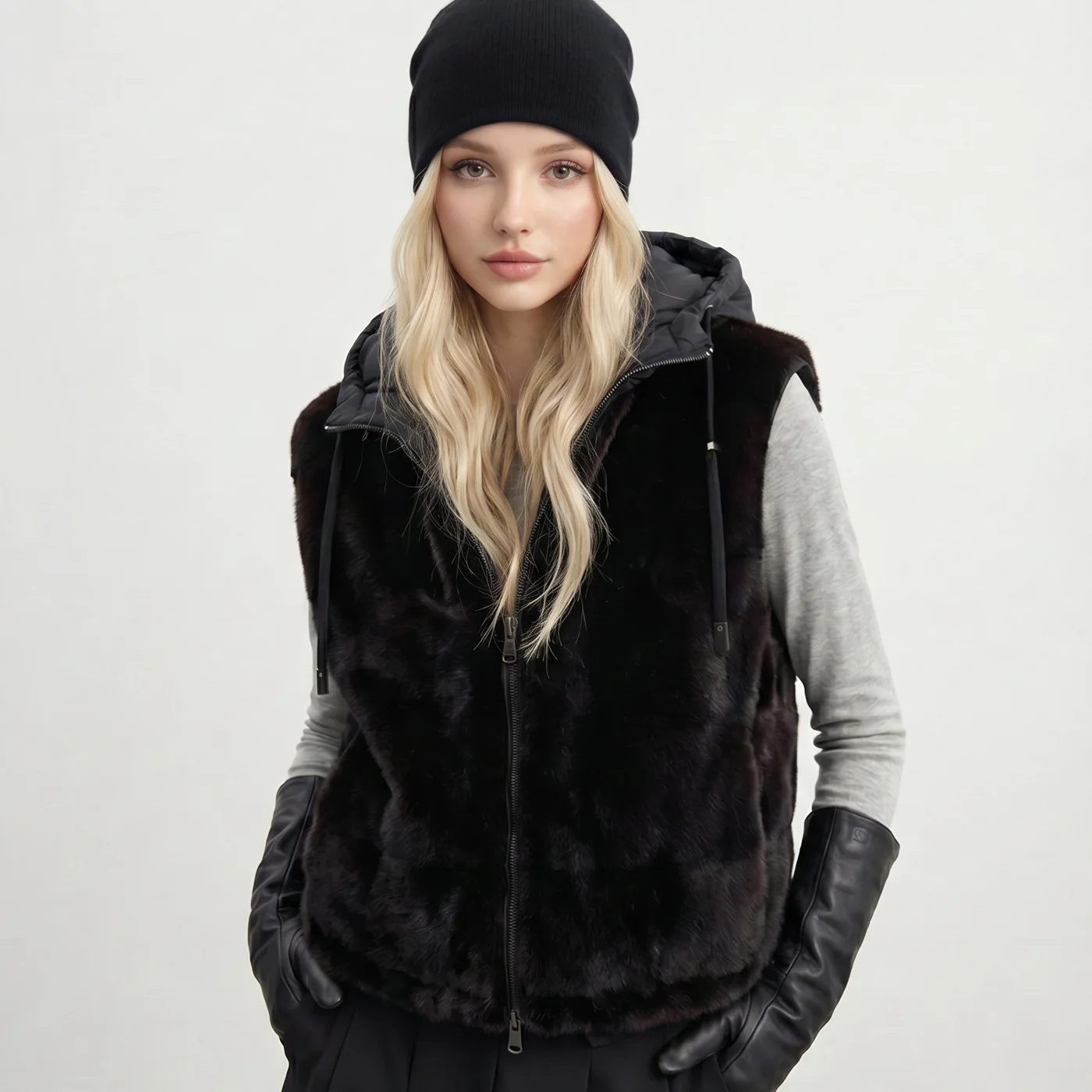 Fleece Lined Spliced Hooded Padded Vest Women's Zip Up Winter Daily Commute Campus Trendy Warm Soft Newest Luxe Hot Chic Vests
