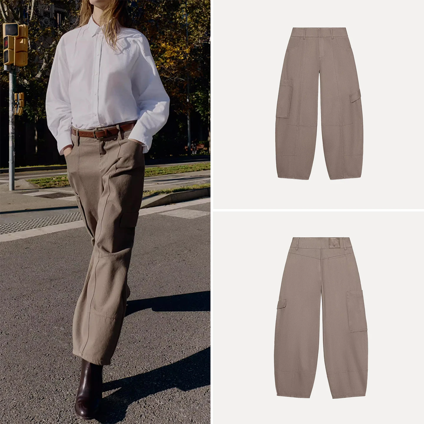 

Зимние женские повседневные свободные брюки-карго 2025 года с высокой талией, на молнии, прямого кроя, для ежедневной носки, из других материалов