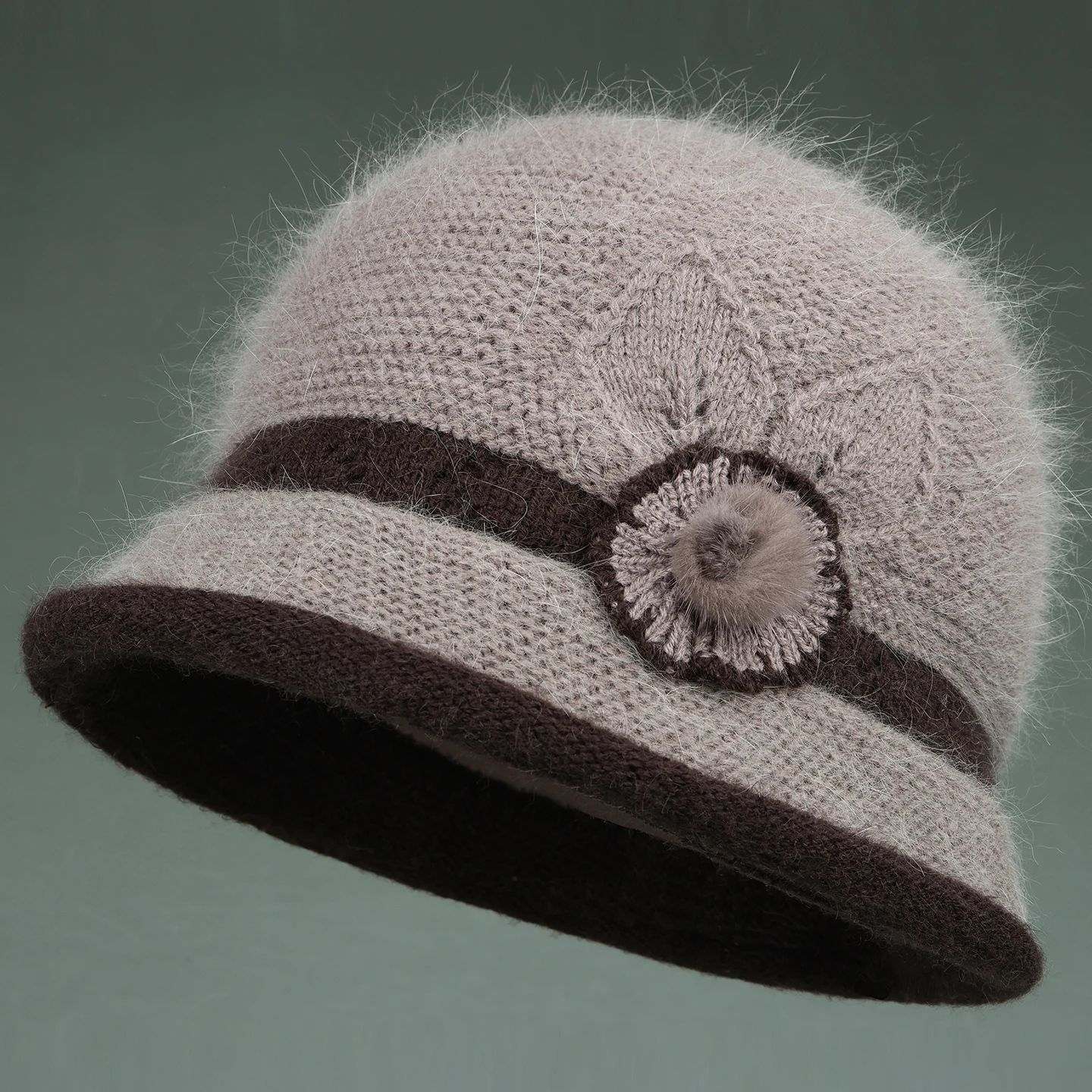 Warm Fleece Lined Knitted Cotton Hat for Women Autumn Winter Casual round Top Short Brim Knit Hat Suitable for Middle-Aged An...