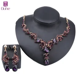 Fashion Wedding Formal Party Prom Jewelry Crystal Rhinestone Gold Color Necklace Earring Jewelry Set