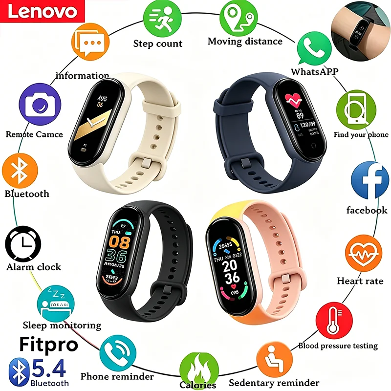 

Lenovo Waterproof Smart Watch MenWomen Fitness Smart Bracelet Sports Band Heart Rate Blood Pressure Monitor Multi-function Watch
