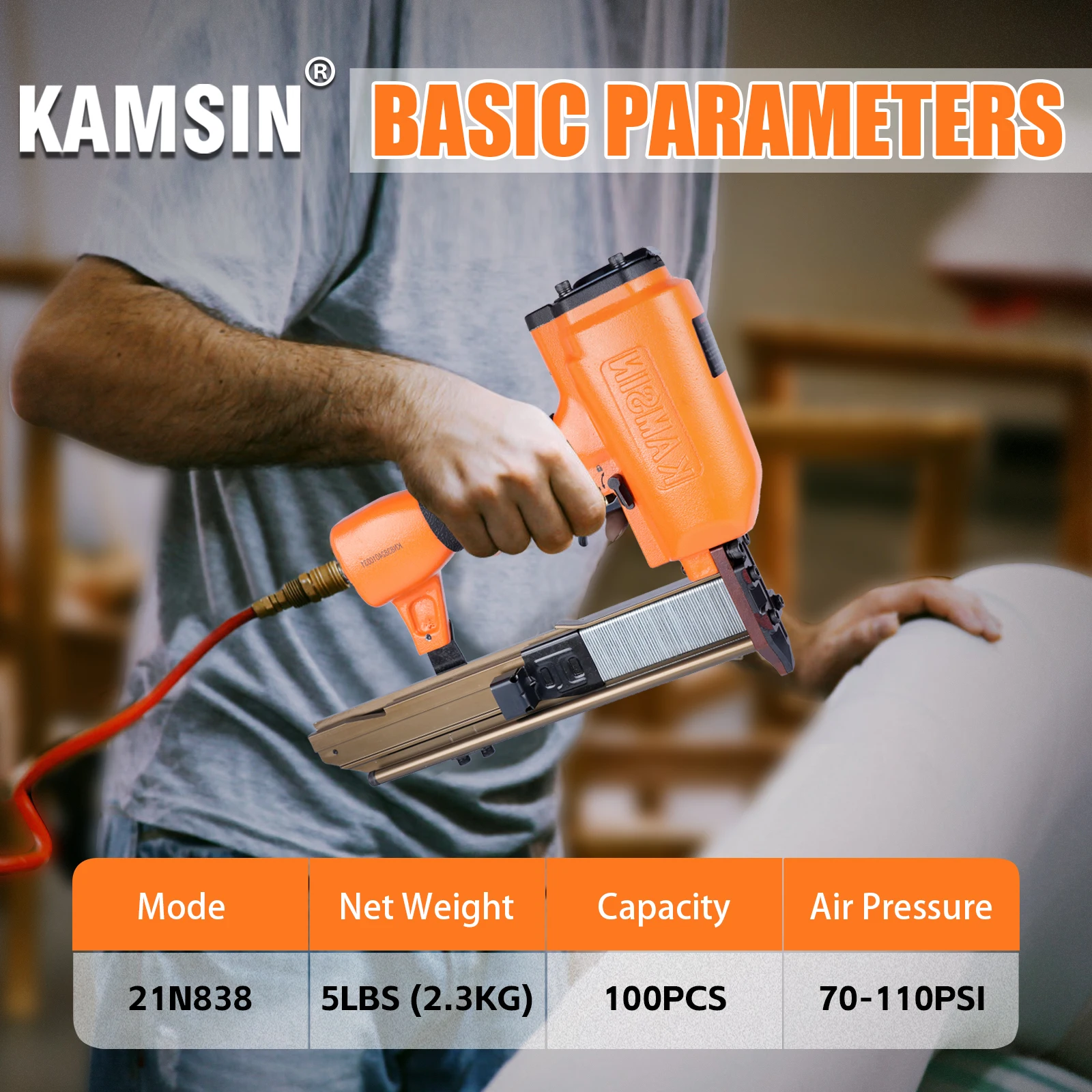 

KAMSIN N838 16 Gauge Construction stapler,Industrial Pneumatic Heavy Wire Staple for Car Seats,Furniture Making Cabinets