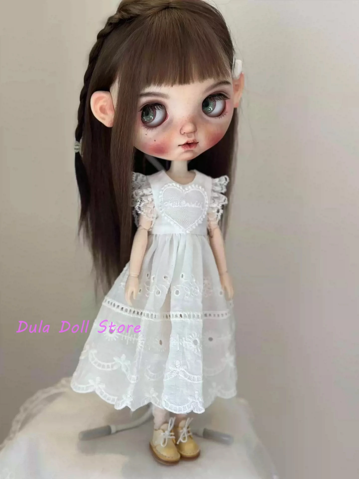 Dula Doll Clothes Dress White embroidered heart lace dress Blythe ob24 ob22 Azone Licca ICY JerryB 1/6 Bjd Doll Accessories