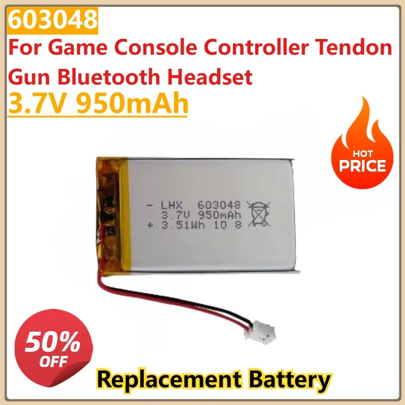 

603048 3.7V Battery 1000mAh Rechargeable Lithium Batteries Polymer Cell for Bluetooth Headset Game Console Controller Tendon Gun