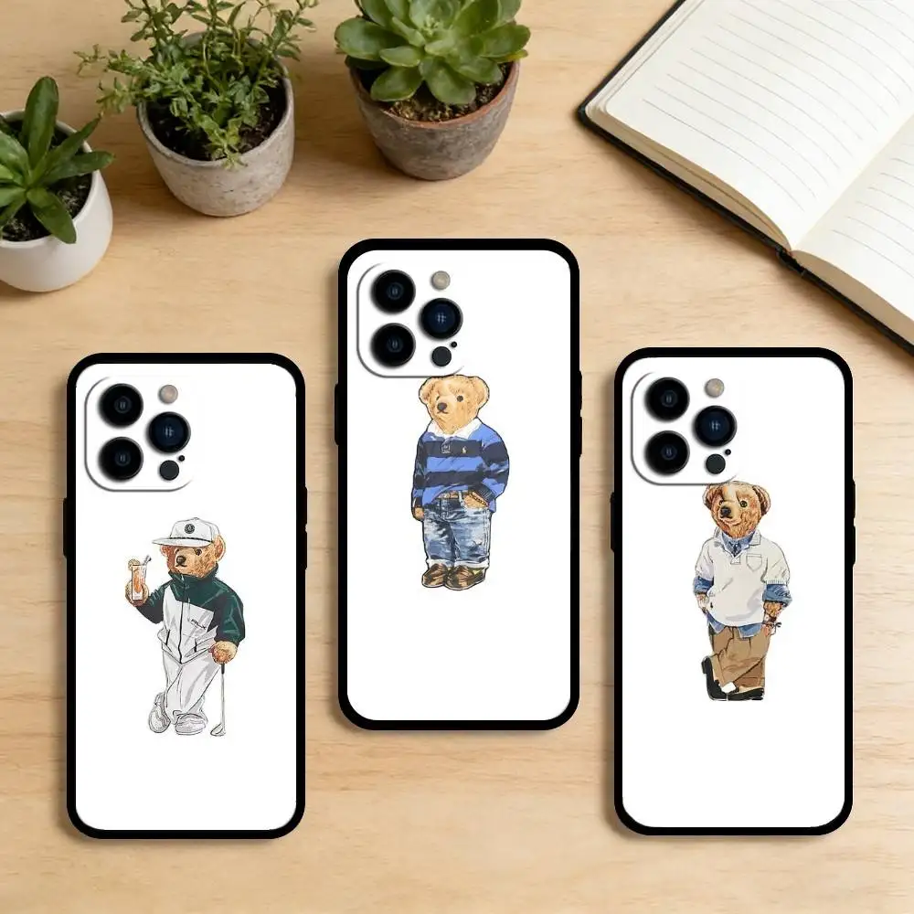 

AAA D-CartoonS Bear R-PoloS Phone Case For iPhone 17,16,15,14,13,12,11 Plus,Pro Max,XS,Soft Silicone Black Cover