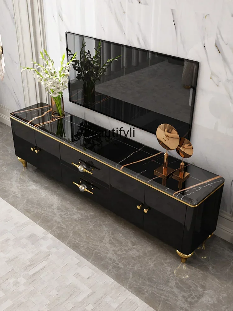 cqyItalian Marble TV Cabinet and Tea Table Combination Paint Suit Small Apartment Living Room Storage Floor Cabinet