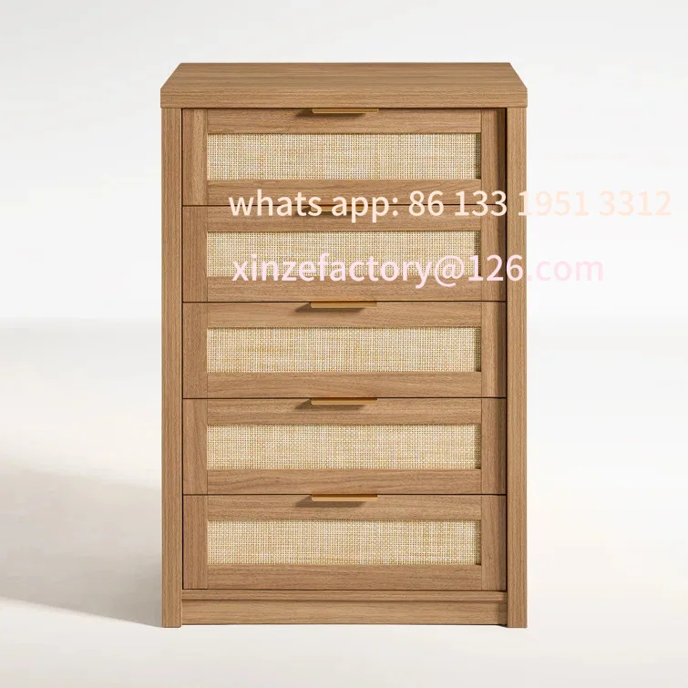 Personalizável Nova cor natural personalizada 26,4 polegadas de largura 5 gavetas cômoda de madeira