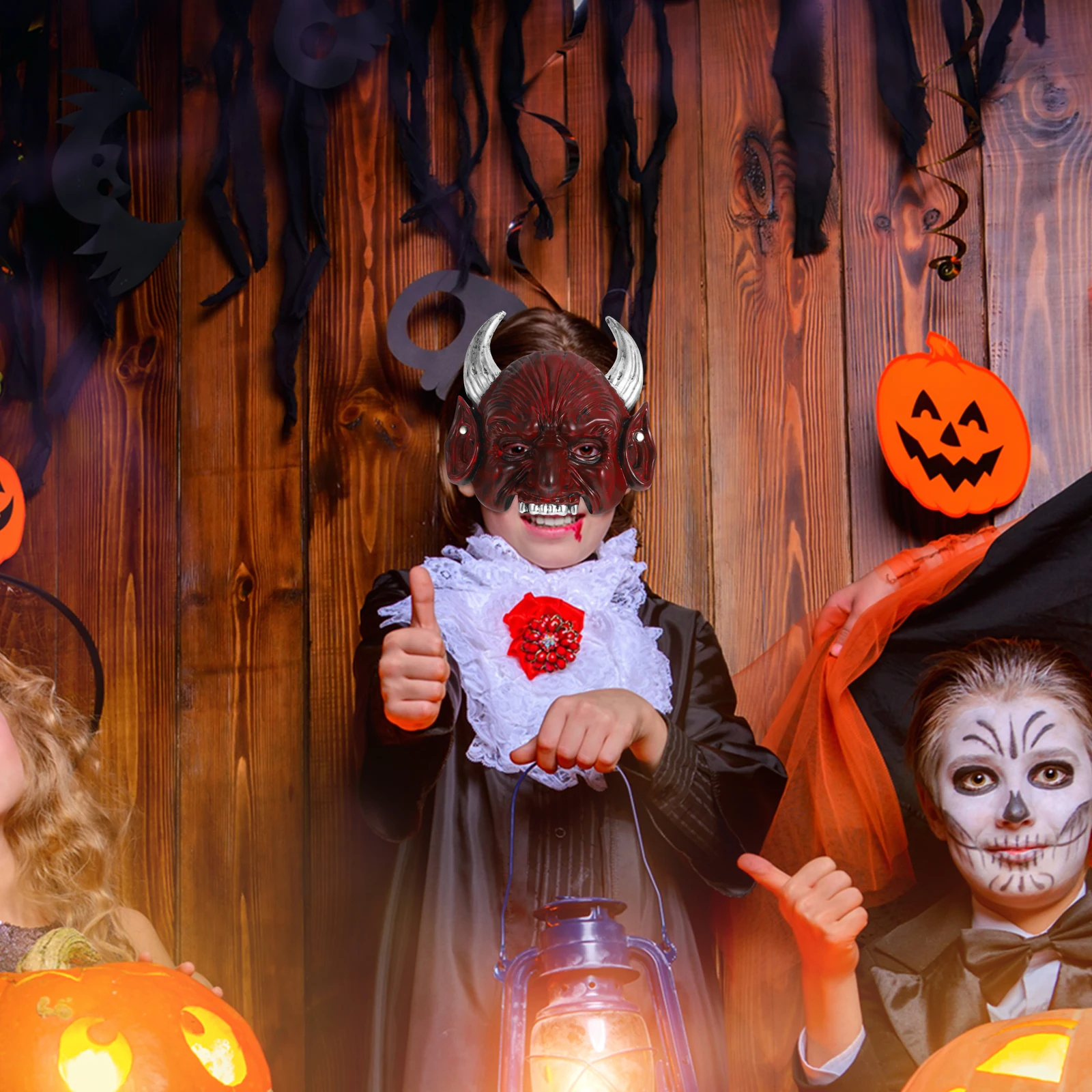 قناع أحمر واقعي قرون حادة للهالوين أقنعة تنكرية مخيفة نصف وجه للرجال والنساء قابلة للتعديل تناسب مرنة