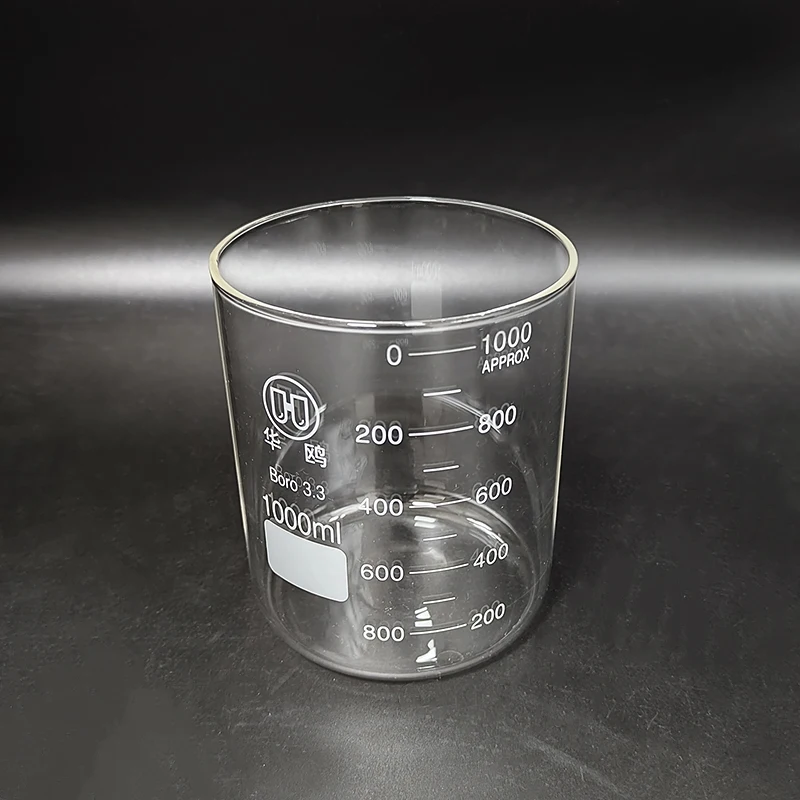 Beaker in low form without spout,Capacity 1000ml,Outer diameter=105mm,Height=130mm,Laboratory beaker