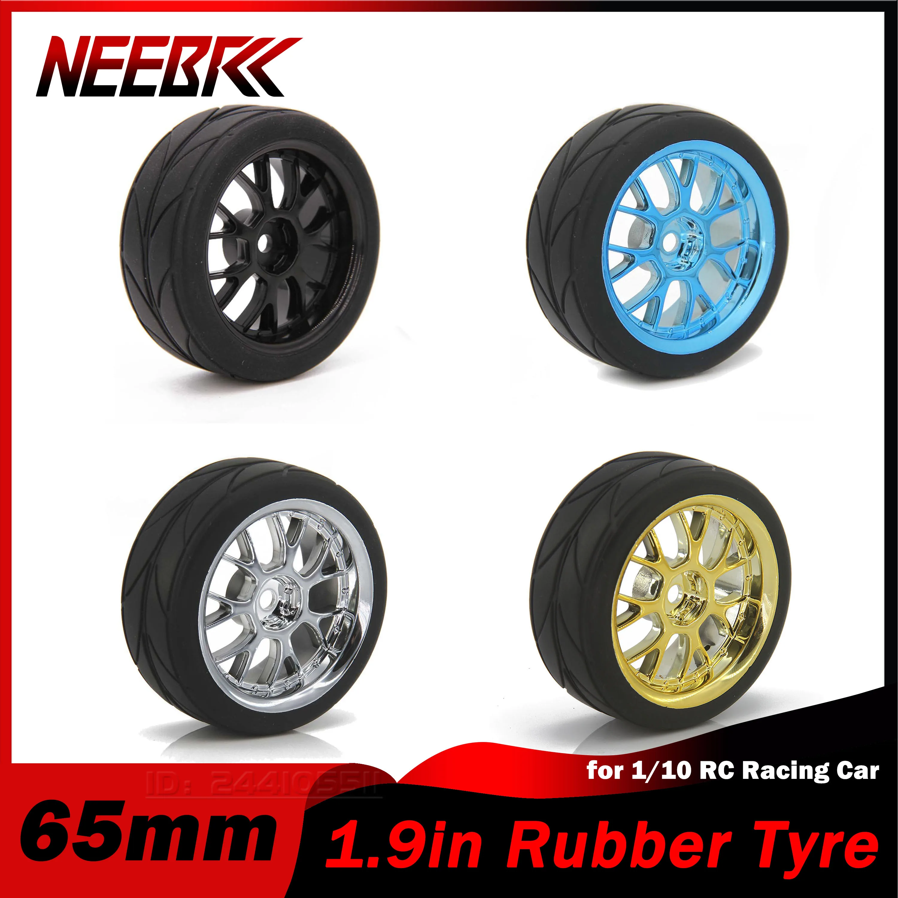 

4PCS NEEBRC 65mm 1.9in Rubber Wheel Tyre Hard Plastic Rim Tire Hub Hex for 1/10 RC Racing On Road Car HSP 144001 94123 94122 CS