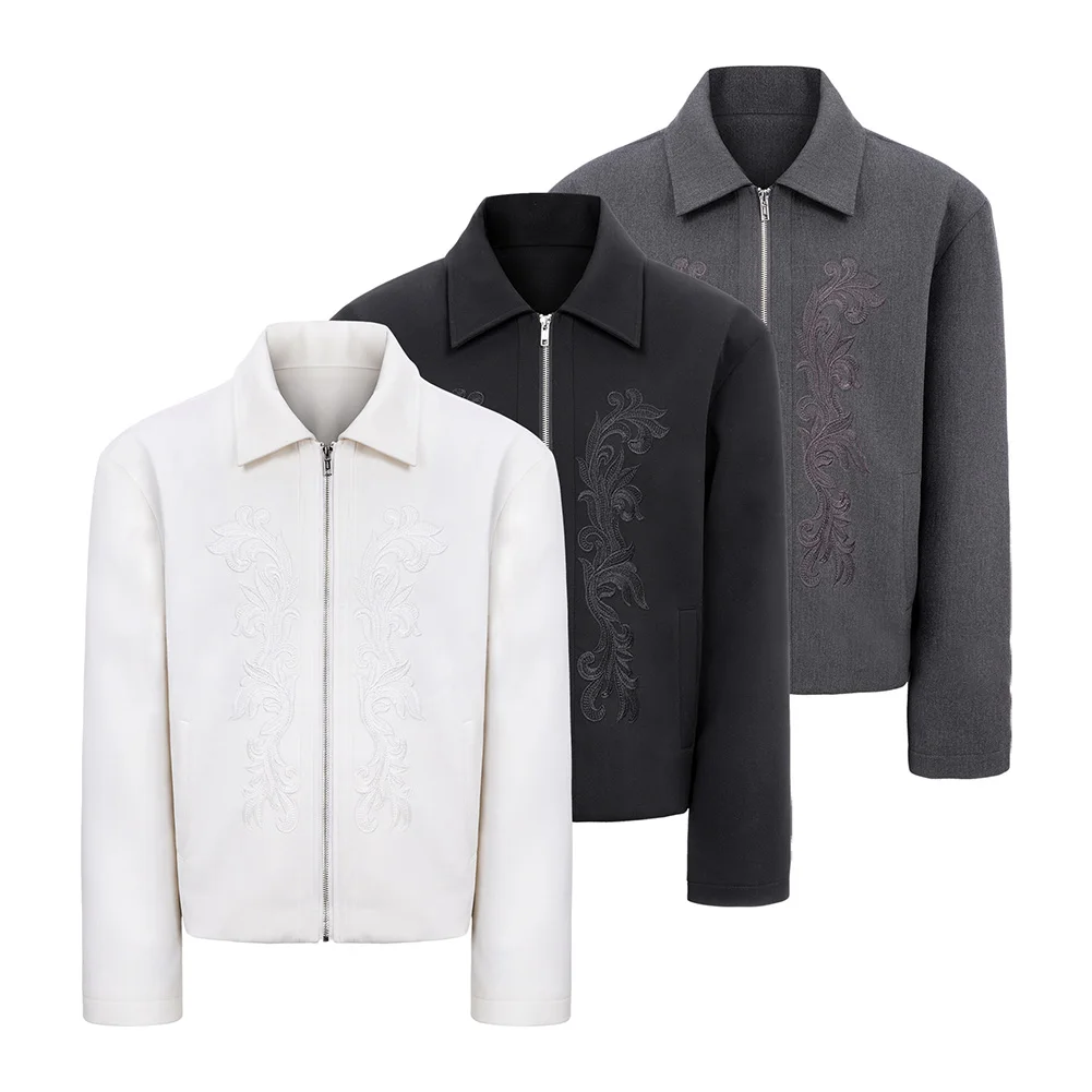 

2025 New Arrival Men Retro Pattern Embroidered Loose Casual Jacket Y2K Streetwear Lapel Outerwear