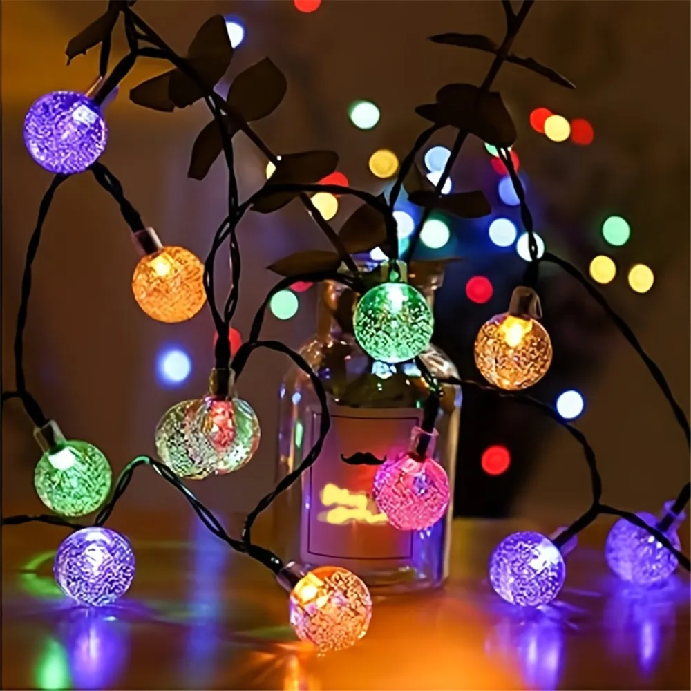 

2025 Solar Crystal Globe LED String Light LED Solar Outdoor Light Fairy Light Christmas Garland for Garden Christmas Party Decor