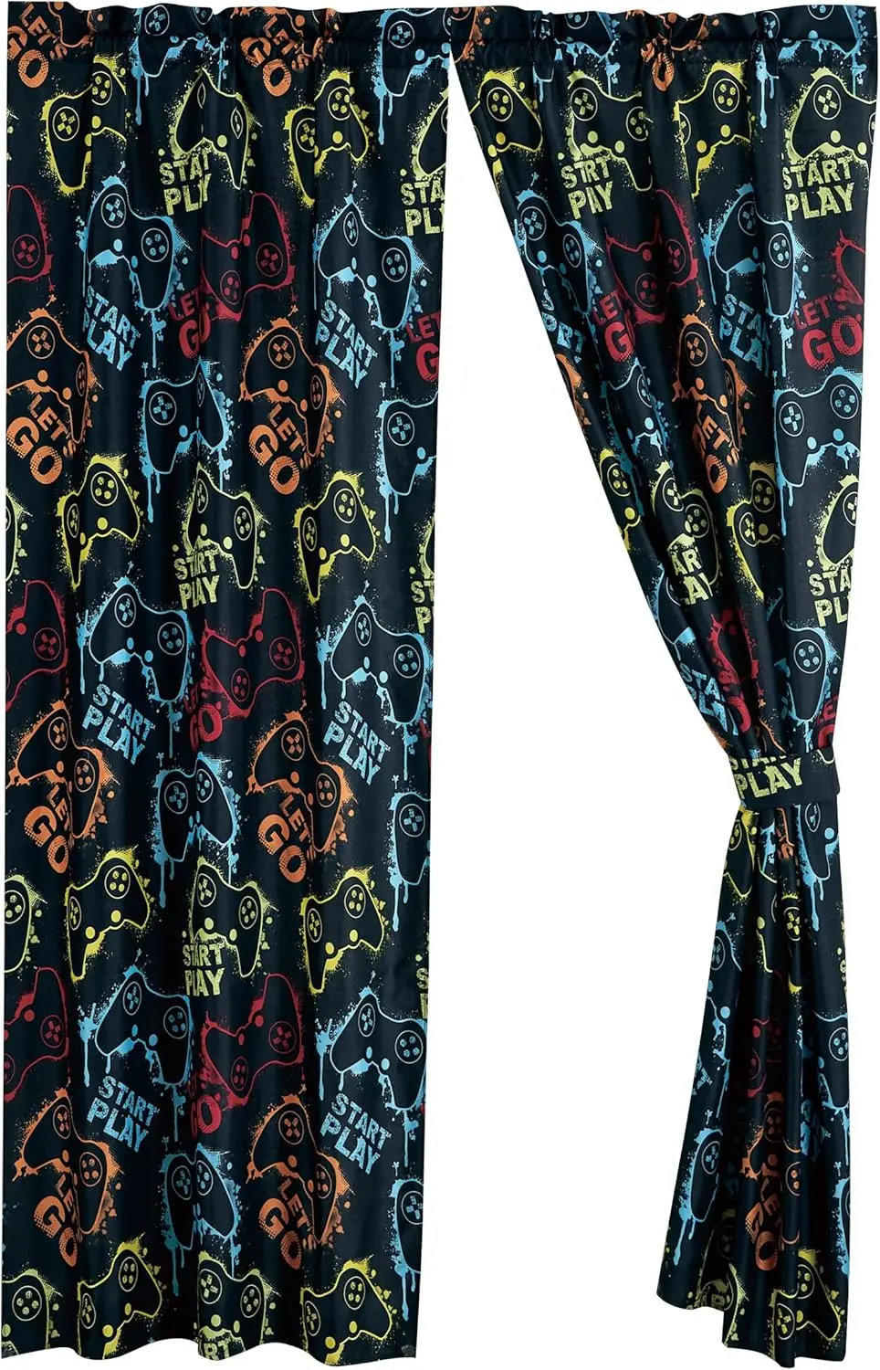 Colorful Game Graffiti Curtains Start Play Text Gamer Print for Kids Room Bedroom Window Home Decor