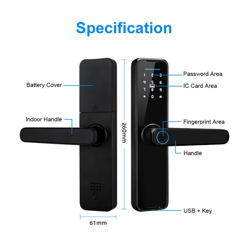 YRHAND K7 cerradura intelige Biometric Black Smart Lock Tuya App Remote Unlocking Keyless wifi Lock Electronic Door Lock