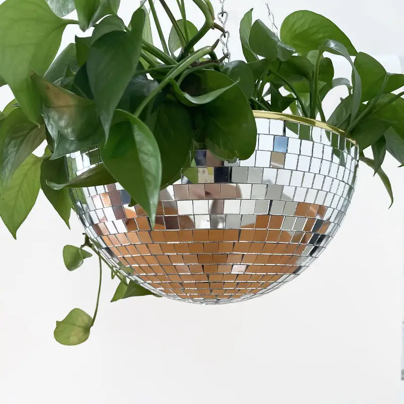 Disco-Spiegelkugel Hängender Blumentopf Sukkulenten-Pflanzgefäß für Innen- und Gartenbereich Wanddekoration Vase mit Holzring-Kette – Detail 23