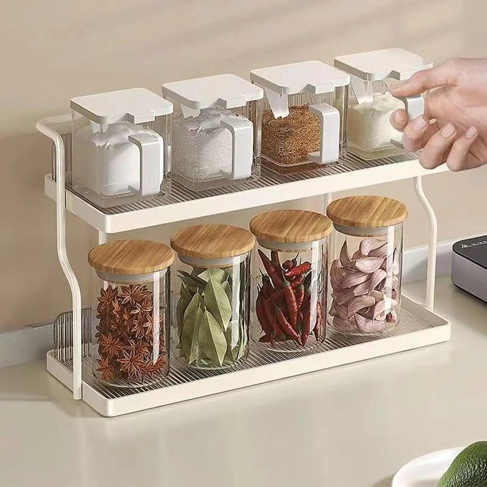 

Spice Rack Organizer Seasoning Organizer 2 Tiers Seasoning Jar Storage Holder