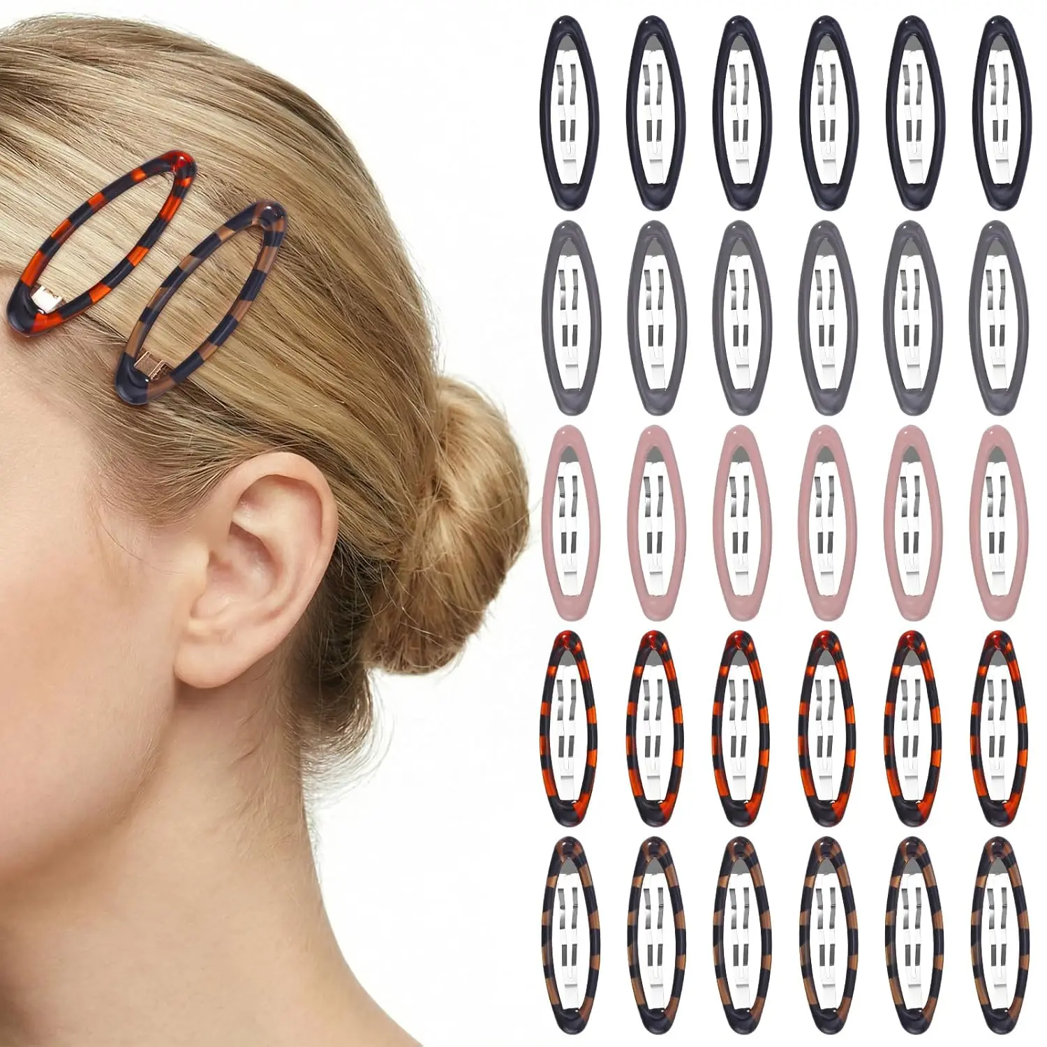 

30 Pcs Snap Hair Clip for Women, 2.7 In Oval Tortoise Shell Metal Hair Barrettes for Girls and Women