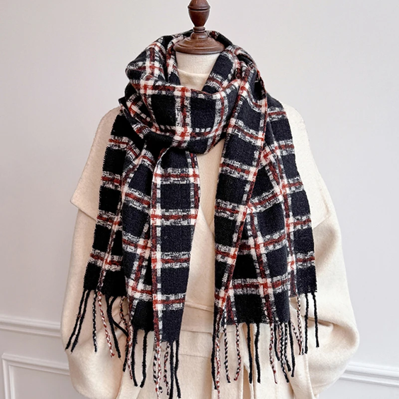 

Winter Female Lattice Imitation Cashmere Scarf Autumn Thick Fashion Warm Wild Scarf Winter Shawl Tassel Echarpe Poncho Echarpe