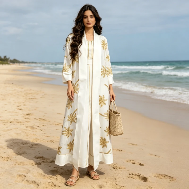 

Eid Women Abaya Dresses Sashes 3 Piece Set Party Jalabiya Embroidery Dress Cardigan Robe Ramadan Dubai Muslim Kaftan Vestidos