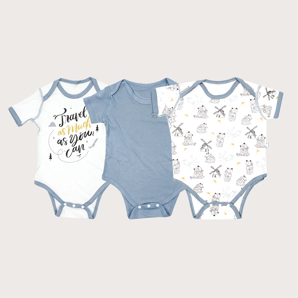 

HappyFlute Newborn Bodysuits Unisex 3Pieces Baby Girls Clothes Solid Color Cotton Baby Boy Clothes Set Cartoon Print Summer Wear