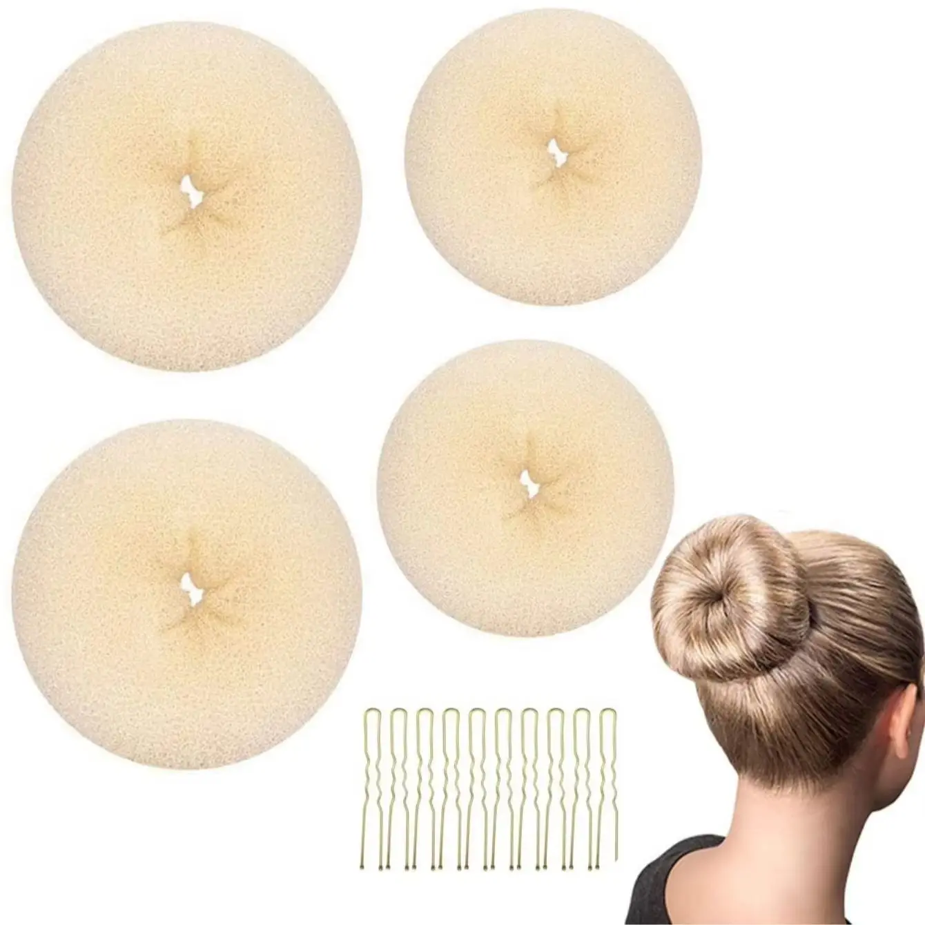 14PCS Bun Maker Set: 4 Sizes Hair Donut Shapers + Hair Pins, Perfect for Creating Elegant Updos