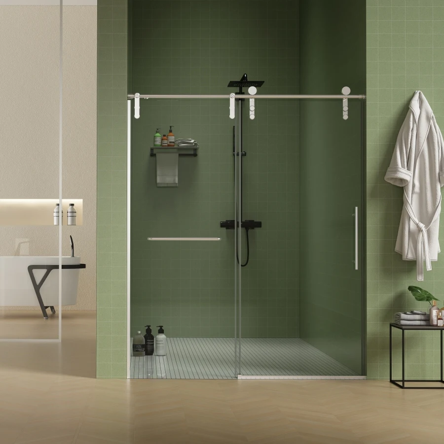 

56-60W x 76H Frameless Shower Door Sliding Shower Door Premium 5/16 8mm Thick Tempered Glass Shower Enclosure with Towel Bar Do