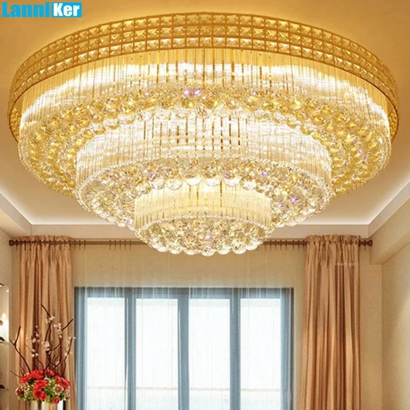 

Modern Large Crystal Ceiling Lights for Living Room Lustres LED Gold Silver Ceiling Lamp Luxury Home Decor Lighting Luminaires