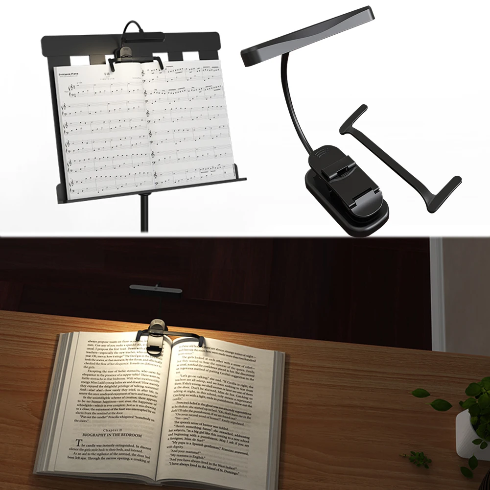 LED Clip On Reading Light Touch Stepless Dimming Bedside Night Light USB-C Rechargeable Clip On Book Lamp for Piano Sheet Music