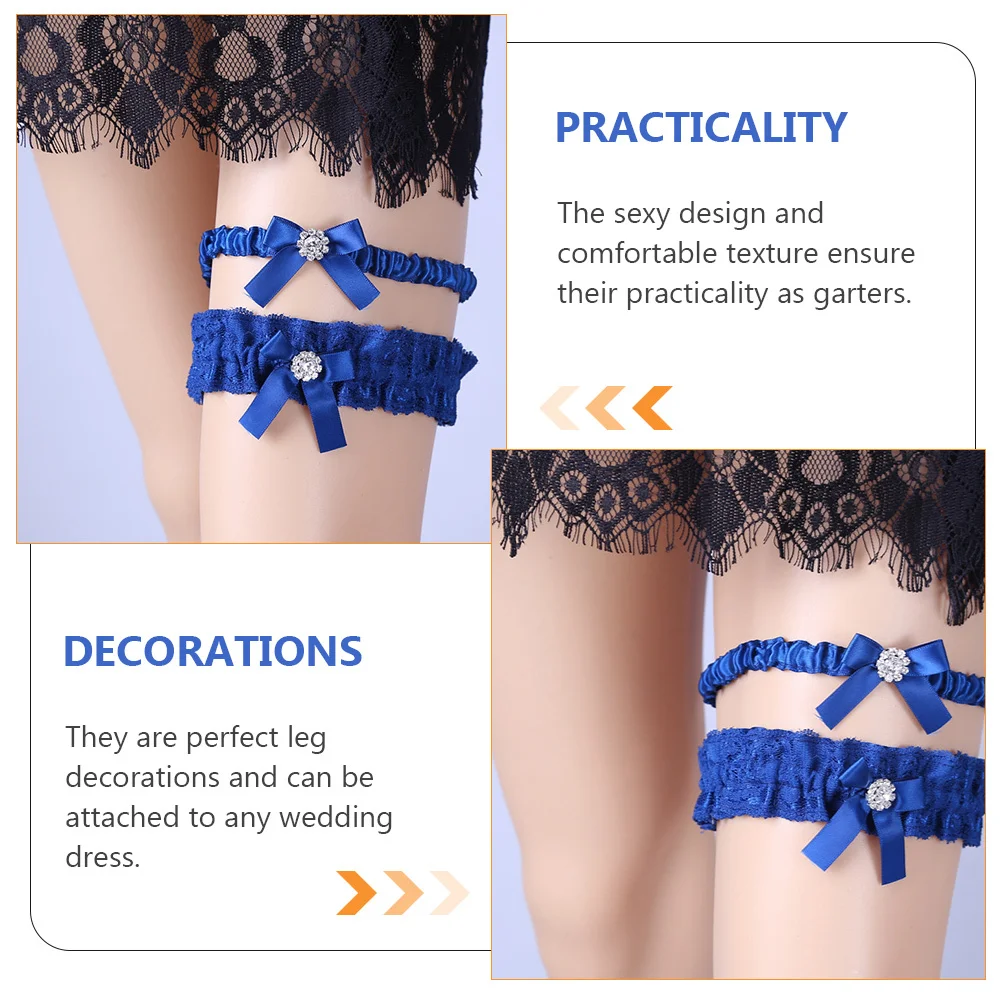 1Set Blue Bowknot Lace Garters Bridal Wedding Leg Decoration High Quality Cloth Exquisite Elegant Women Garter