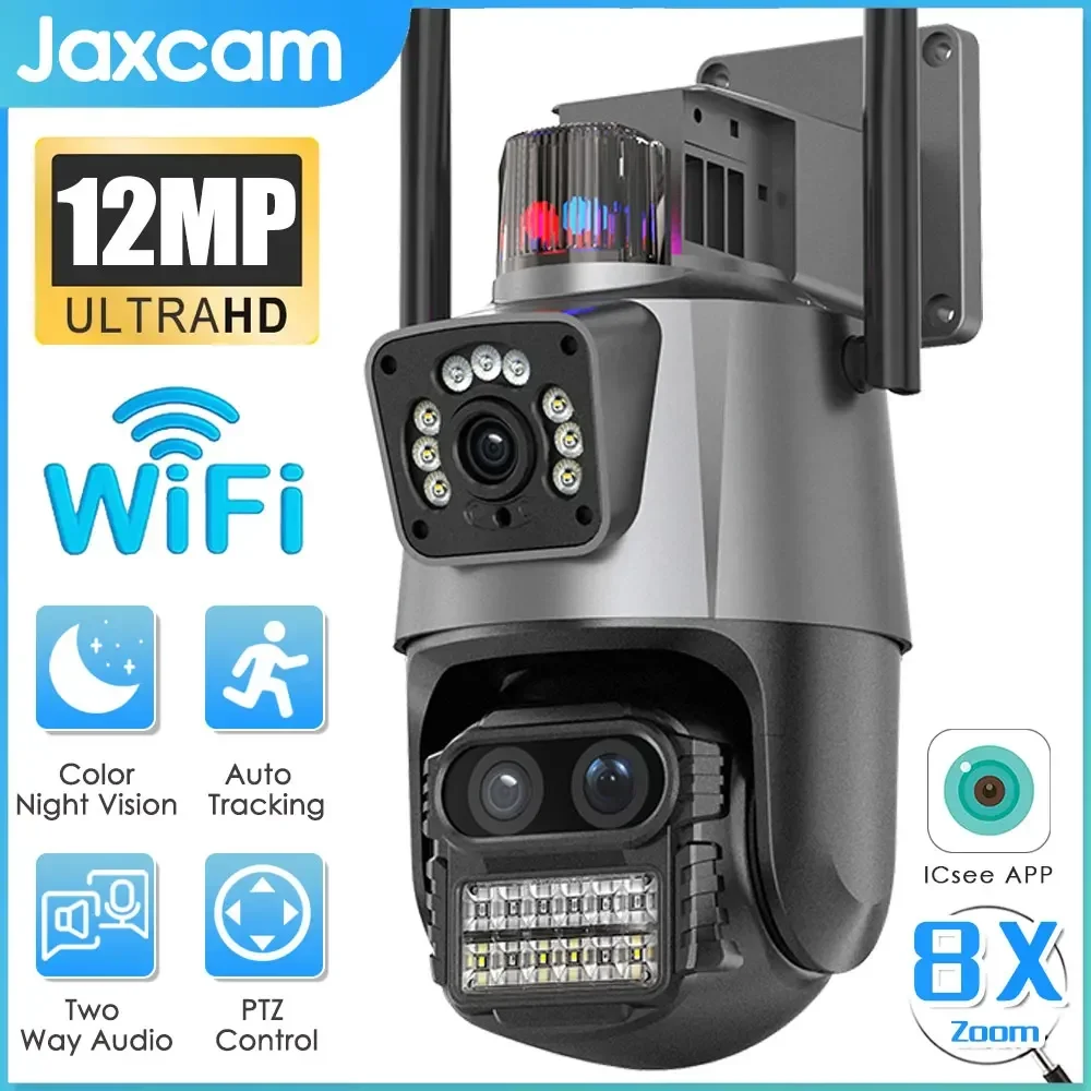 12MP 6K PTZ Wifi Camera 8X Digital Zoom Outdoor Dual Screens Wifi Surveillance Camera Night Vision CCTV IP Security Camera ICSEE
