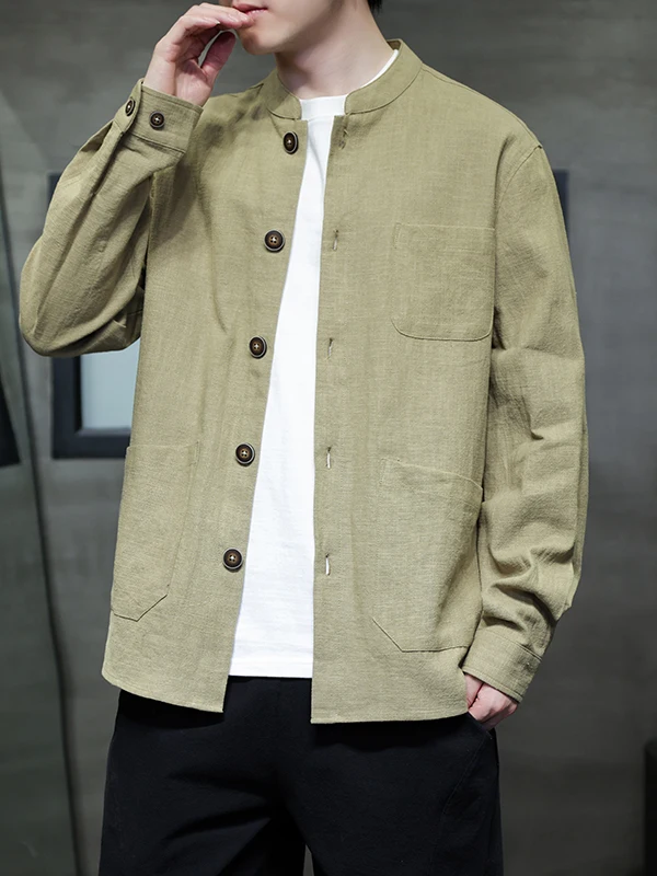

Мужская повседневная рубашка с длинным рукавом из хлопка и льна, свободного кроя, в традиционном китайском стиле, на пуговицах, дышащая, комфортная, для любого сезона