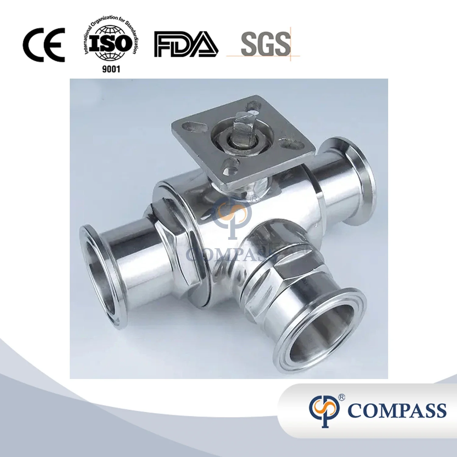 Hygienic 304 316L Stainless Steel 3 Way L Type Pneumatic Sanitary Actuated Ball Valve