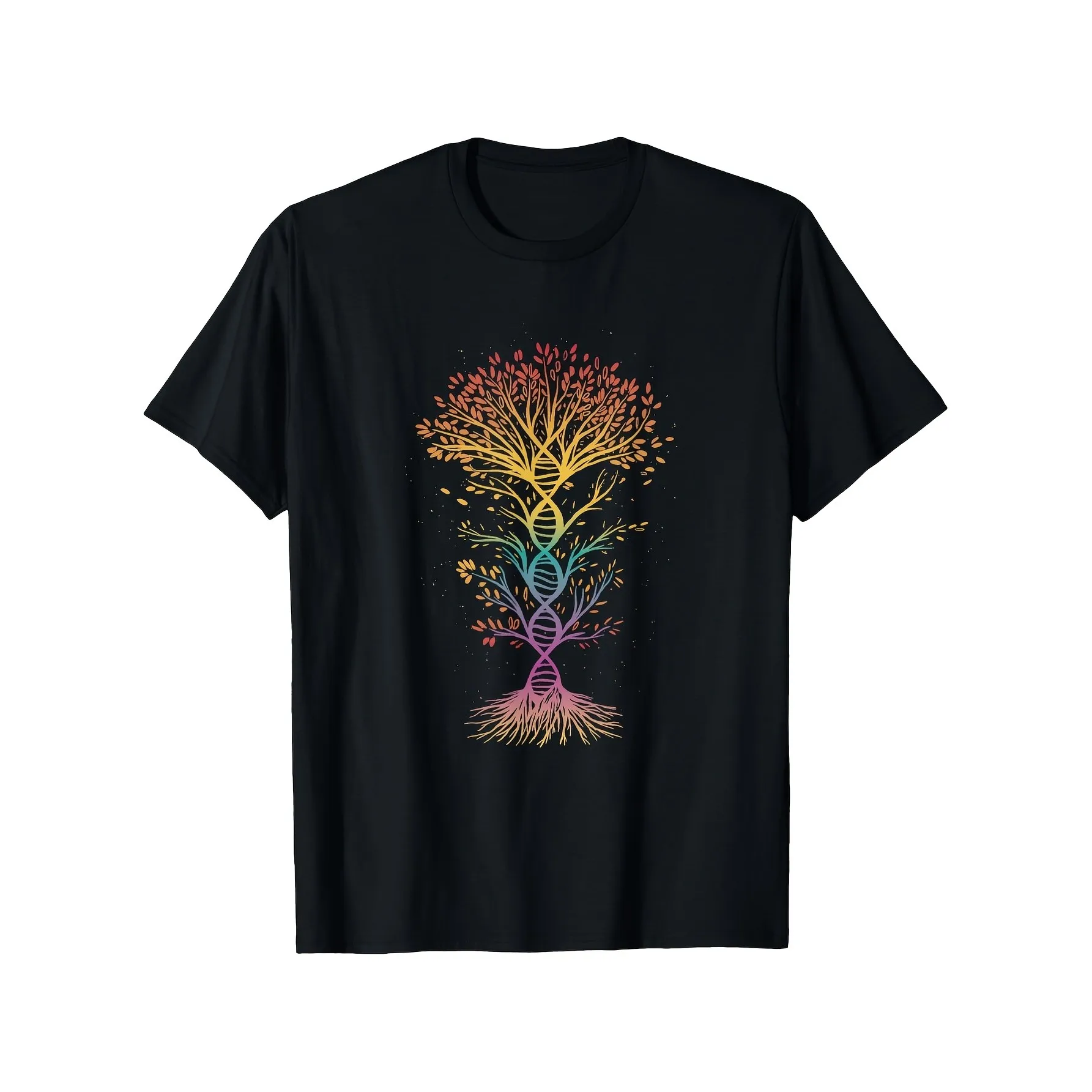 Tree of Life DNA Graphic T-Shirt Vibrant Biology Science Print Cotton Casual Short Sleeve Tee for Men and Science Enthusiasts