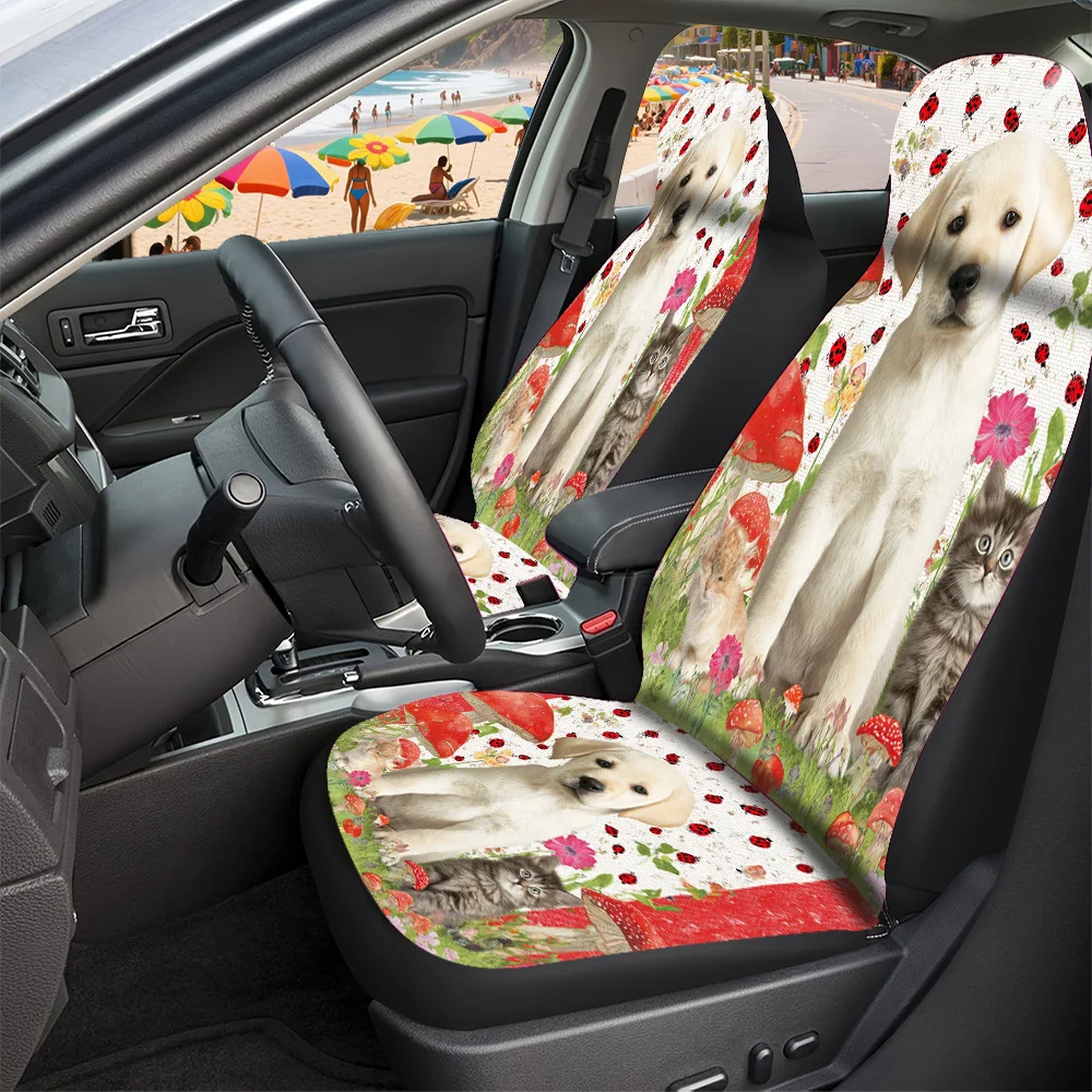 2-5 Seat Set Car Seat Covers Premium Polyester Animal Mushroom Print Universal Fit For Truck SUV Off-Road Car Festive Holiday Co