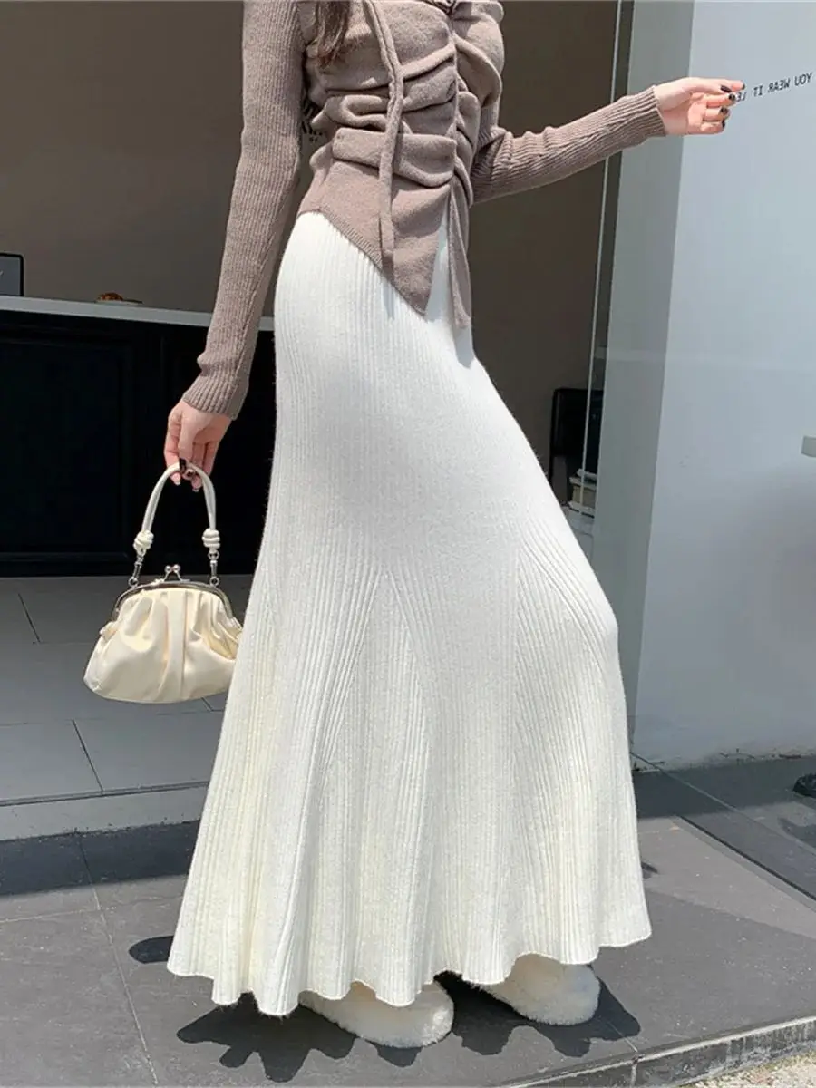 Jupe queue de poisson taille haute pour femmes, tricotée douce, moulante, tricot élégant pour l'automne et l'hiver, couleur unie, Design sauvage, nouveau
