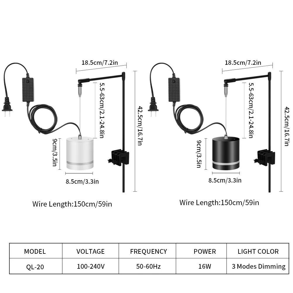 Dimmable LED Lamp Clip for Plant Grow Aquatic Algae Tank 3 Channels Lighting Fish Tank Hanging Stand Safely Fixture 16W