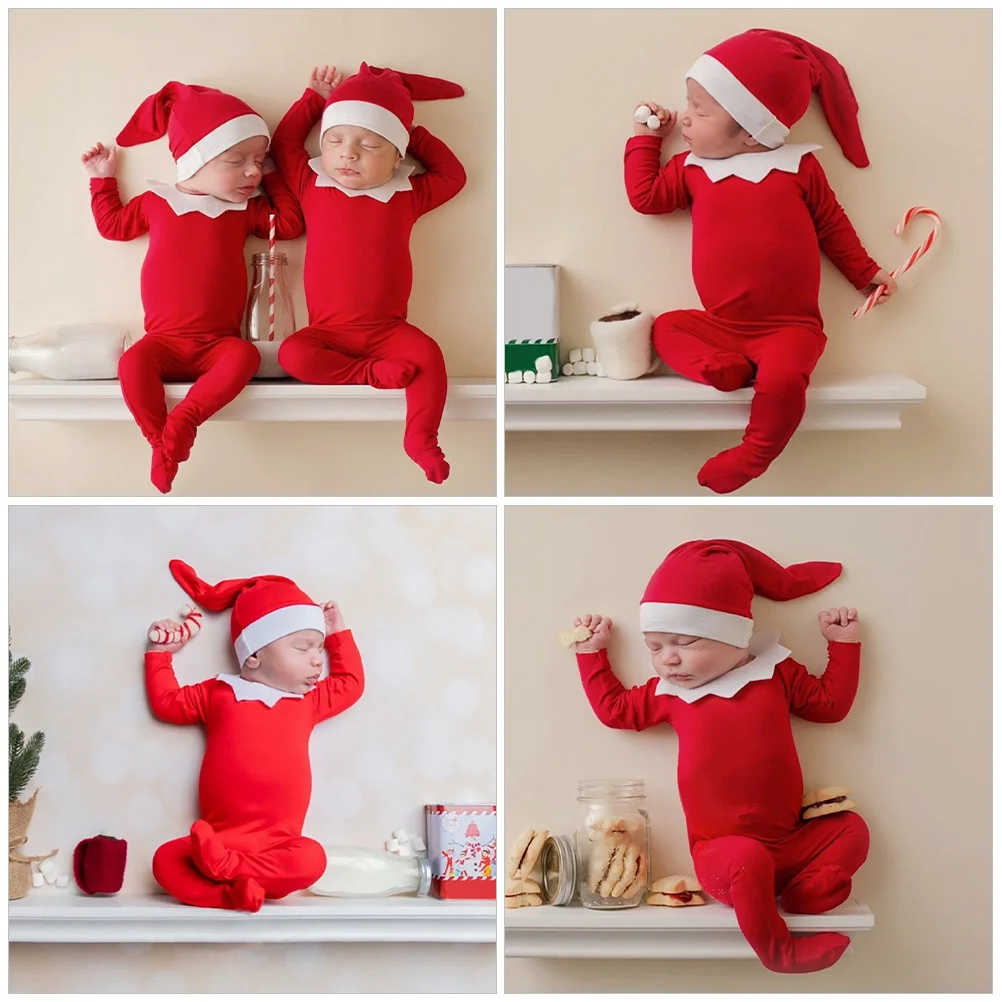 ชุดรอมเปอร์เด็กทารกแรกเกิด แขนยาว พร้อมหมวก ปกคอ สำหรับถ่ายภาพคริสต์มาส เด็กชาย เด็กหญิง เสื้อผ้าเด็กทารก ชุดรอมเปอร์