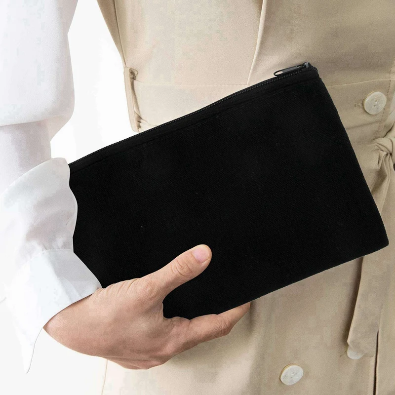 เปล่าผ้าใบผ้าฝ้าย DIY Craft กระเป๋าซิปกระเป๋าดินสอสําหรับแต่งหน้าเครื่องสําอางค์เครื่องเขียน Storage