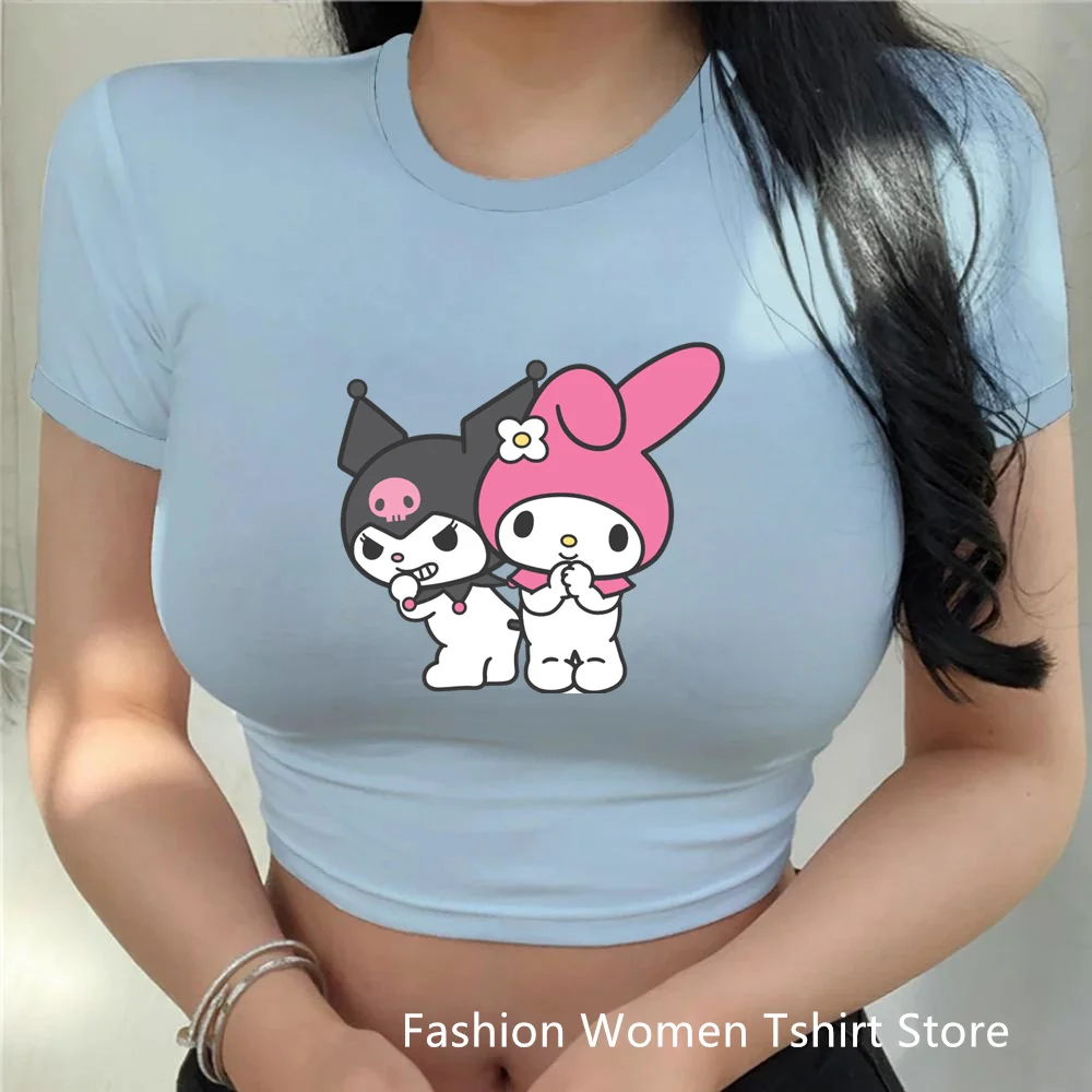 kuromi Women T-Shirt Slim Crop Top Cartoon My Melody Casual Tee Y2k Top Streetwear Sexy Tops Short Navel Female Clothes