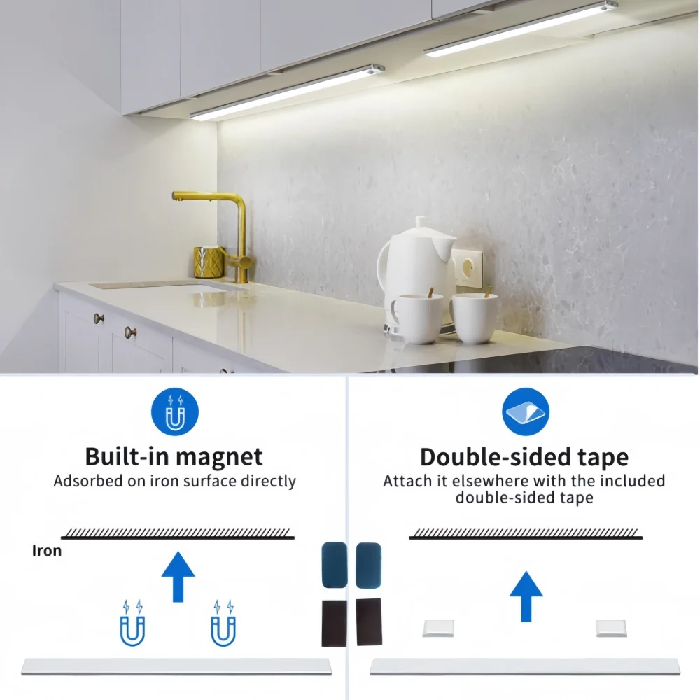 أضواء استشعار الحركة LED القابلة لإعادة الشحن، إضاءة الخزانة الداخلية، إضاءة الممر، تركيب مغناطيسي بسيط