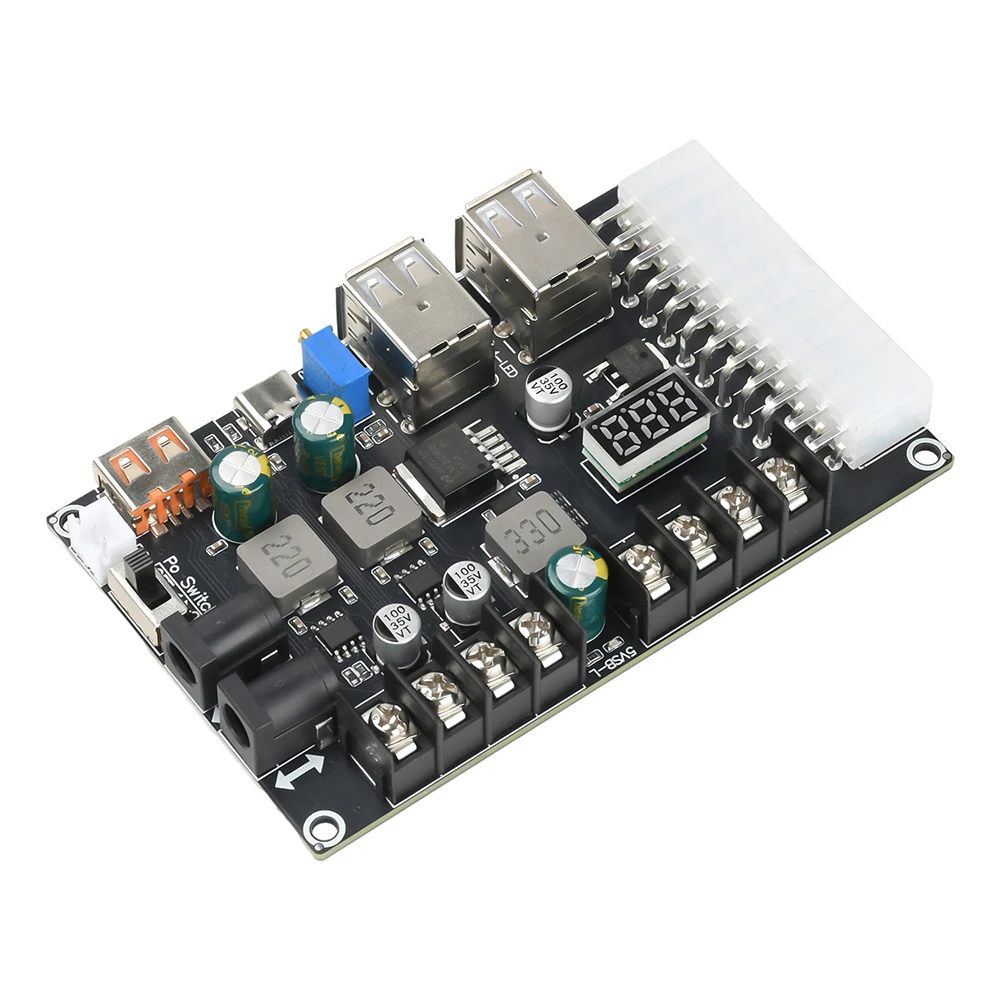 Płytka rozdzielcza zasilacza ATX 20/24-pin, moduł zasilania obudowy komputera stacjonarnego, USB 5V 12V szybkie ładowanie, regulowane napięcie, adapter typu C