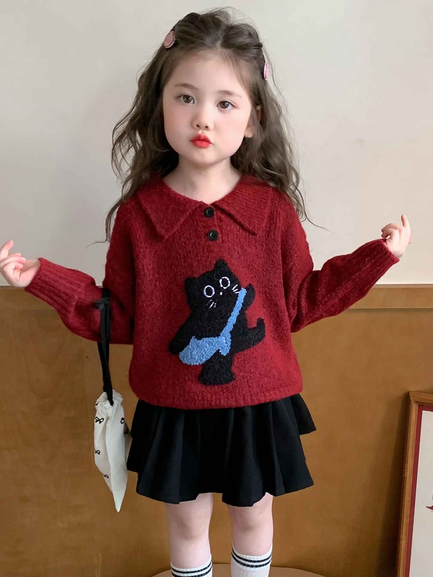 

Girls Pattern Knitted Sweater Winter New Sle Off-oulder Casual irt Cotton Long Sve Warmth-Fusing Outerwear
