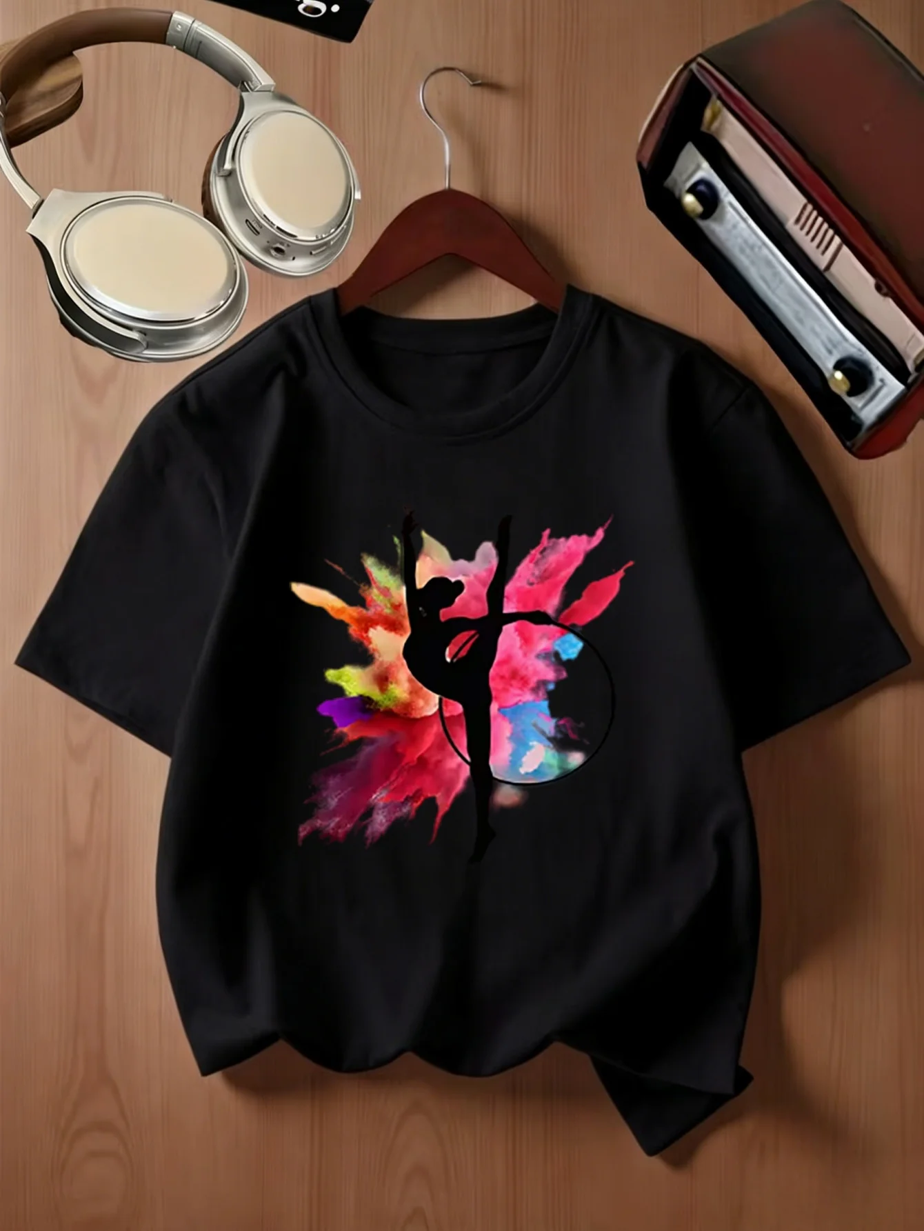 Art Watercolor Gymnastics Dancer Hoop Silhouette Print Kids T Shirt Boys Girls Family Matching Summer Crew Neck Casual Tee