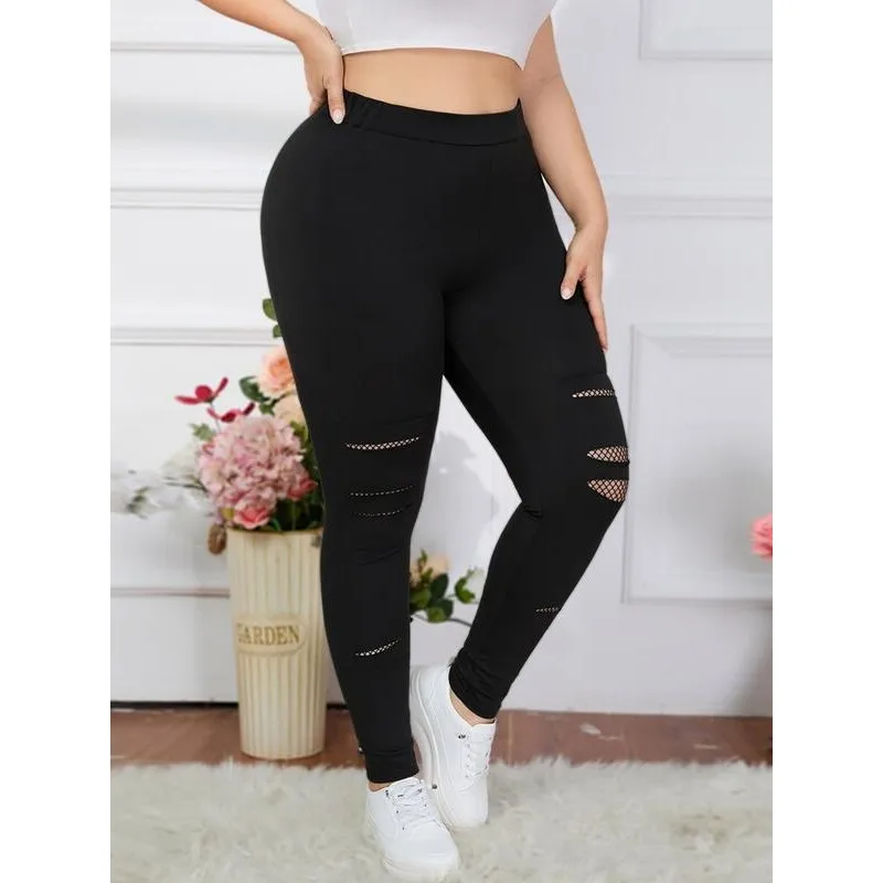 

Pure Color Ripped Leggings High Waist Torn Tight Pants Women's Fashion Bottoming Trousers Neutral Style Spring Collection