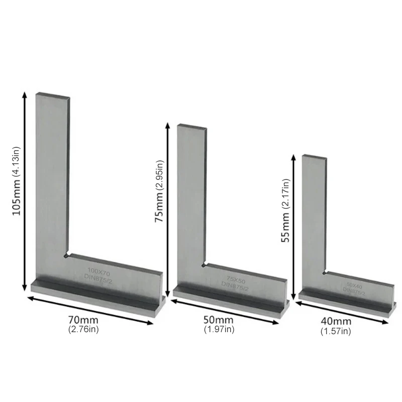 DIN875/2 Precision Machinist Square Ruler Carbon Steel Angle Ruler Engineer Square 90 Degree Right Angle Ruler