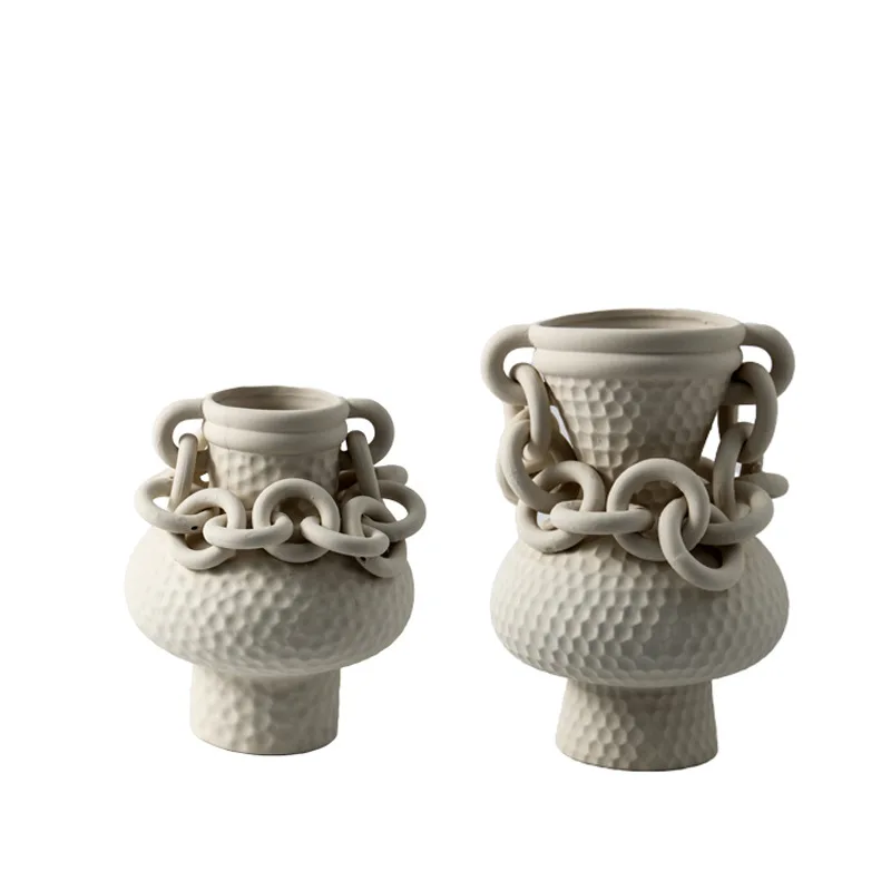 Wabi Sand Wind Creative Ceramic Vase Home Model Room Chain Flower Arranger Soft Decoration Homestay Entrance Ornament